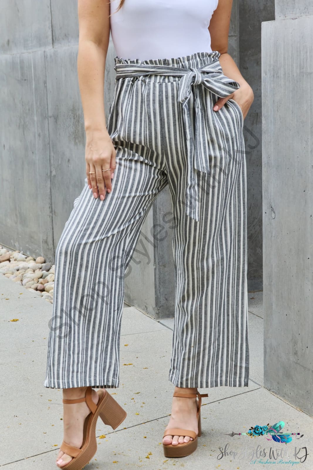 Find Your Path Paperbag Waist Striped Culotte Pants Stripe / S