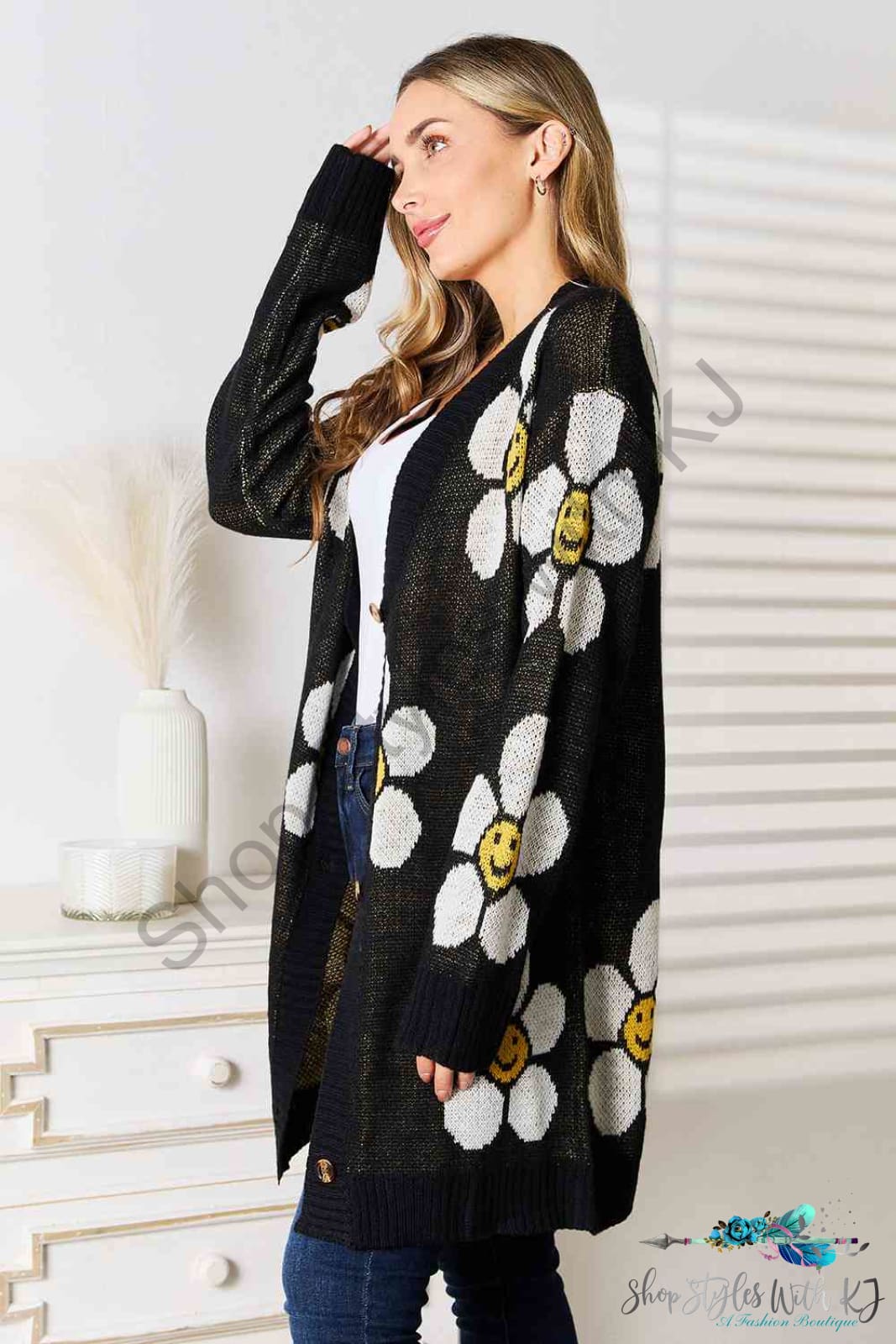 Double Take Floral Button Down Longline Cardigan