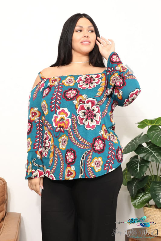 Sew In Love Full Size Floral Cold Shoulder Blouse / S Shirts & Tops