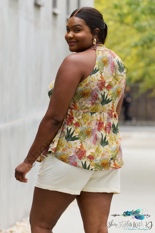 Be Stage Full Size Floral Halter Top In Green