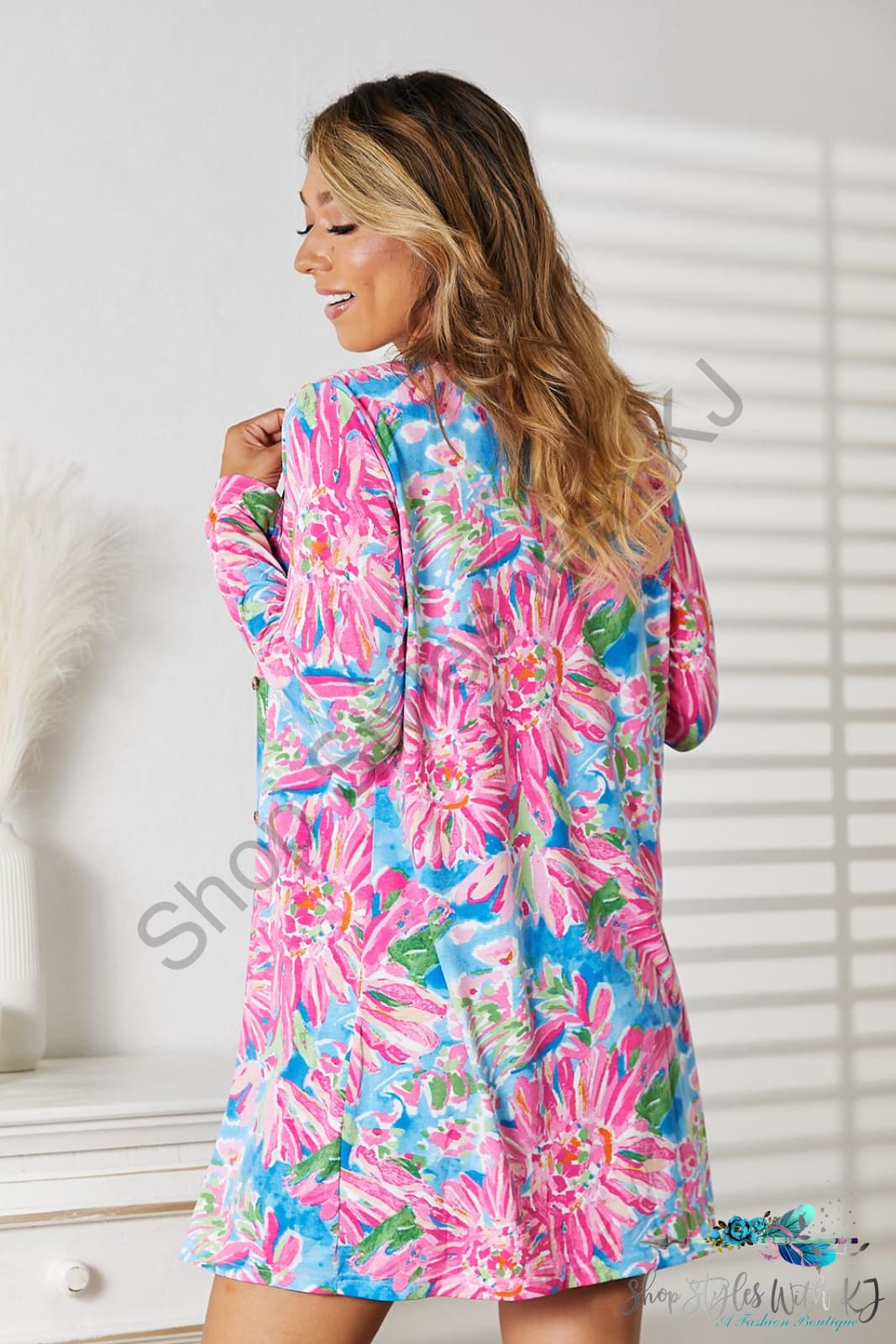 Double Take Floral Open Front Long Sleeve Cardigan