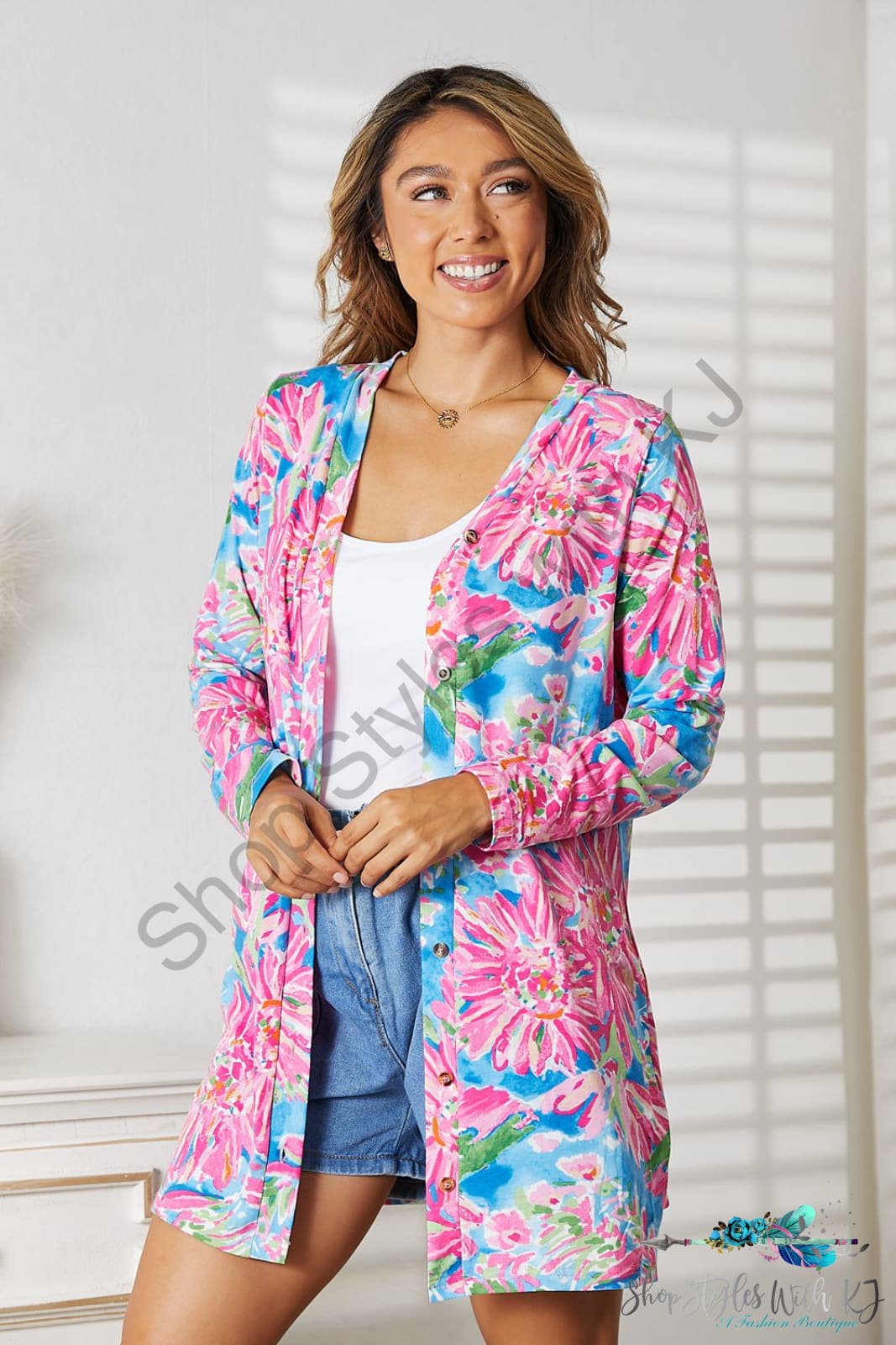 Double Take Floral Open Front Long Sleeve Cardigan