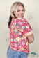 Bibi Floral Printed Jersey Knit Puff Sleeve Contrast Banded Top Tank Tops & Camis
