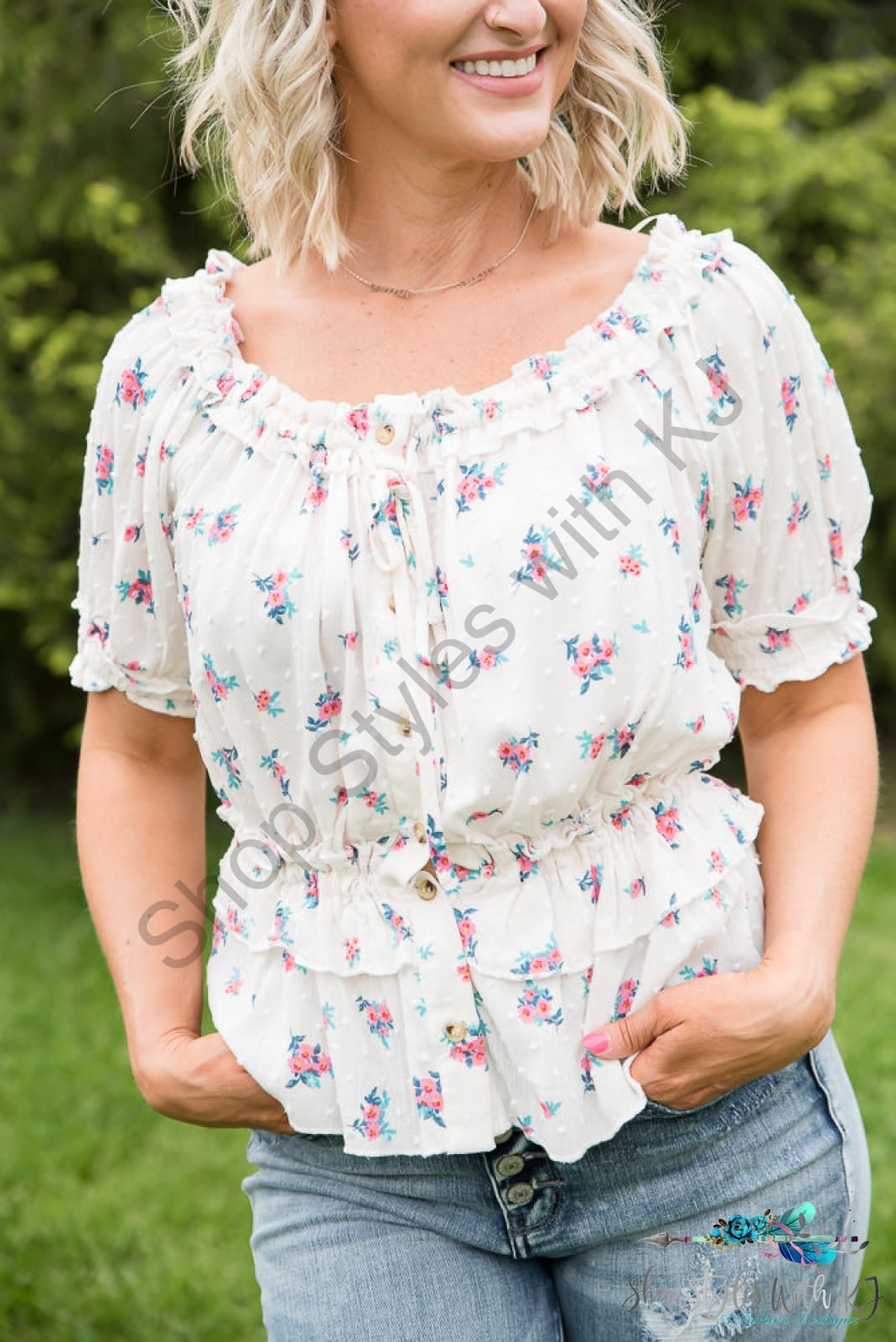 Florals Forever Top White Birch