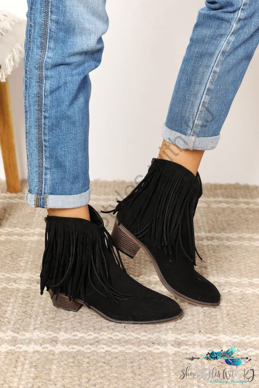 Legend Womens Fringe Cowboy Western Ankle Boots Black / 6