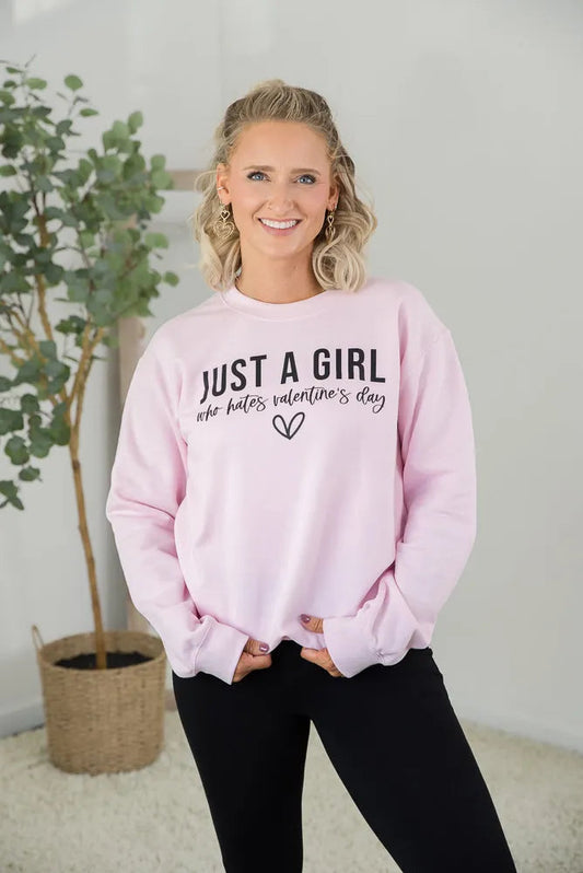 Girl Who Hates Valentines Crewneck Graphic Sweatshirt