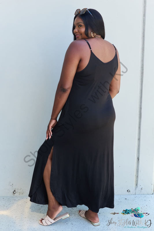 Ninexis Good Energy Full Size Cami Side Slit Maxi Dress In Black