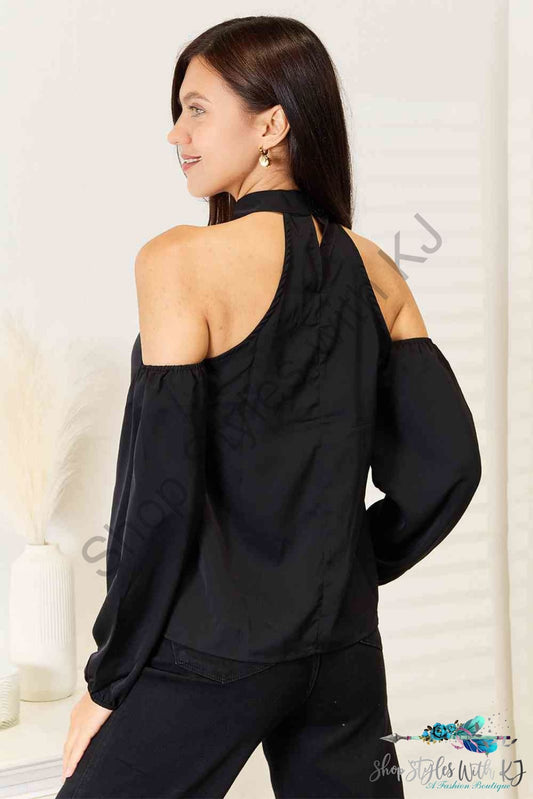 Grecian Cold Shoulder Long Sleeve Blouse Shirts & Tops