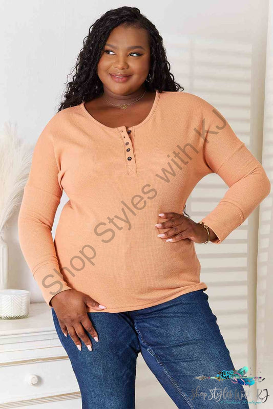 Half Button Long Sleeve Top Pumpkin / S Shirts & Tops