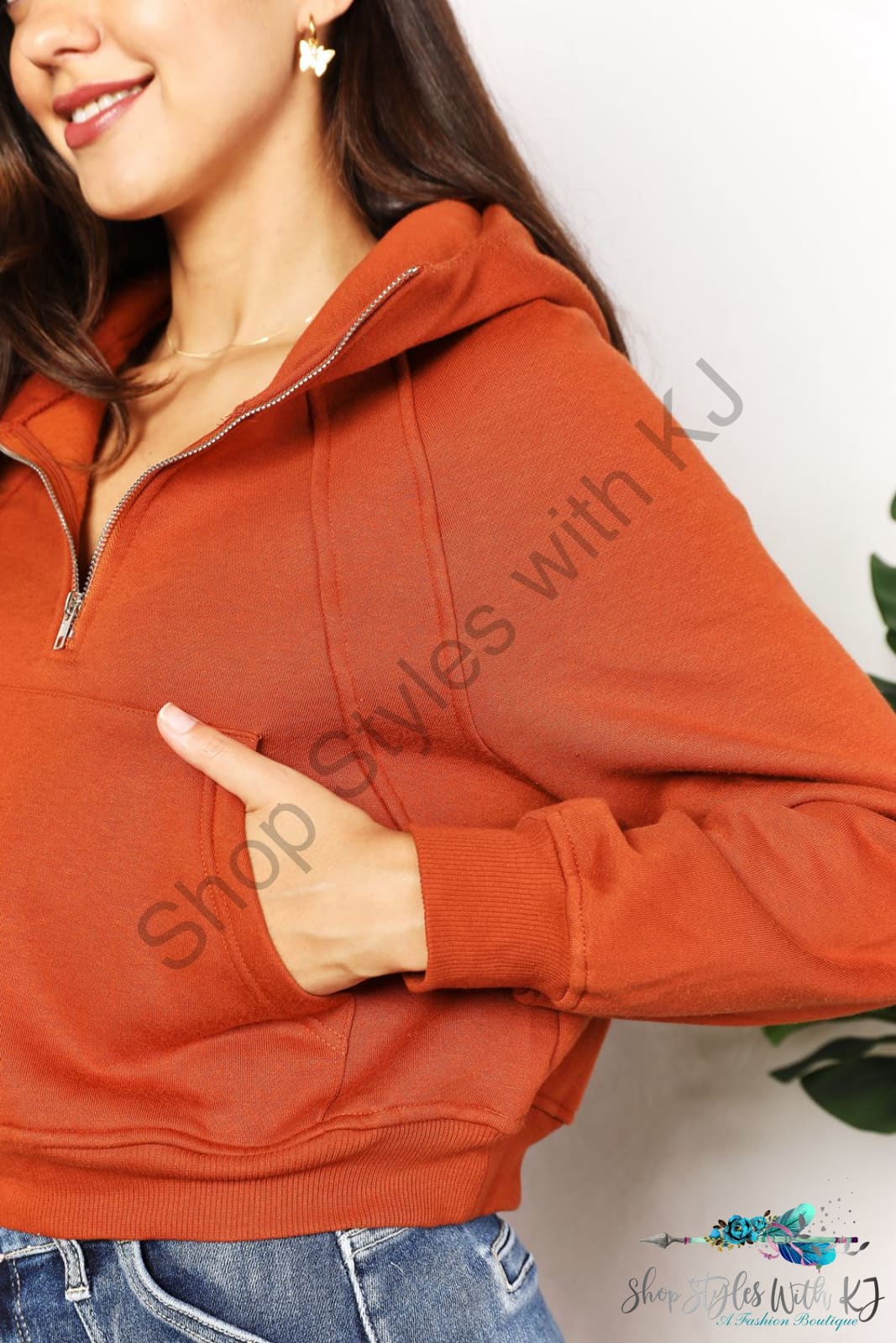 Double Take Half-Zip Long Sleeve Hoodie Sweatshirts & Hoodies