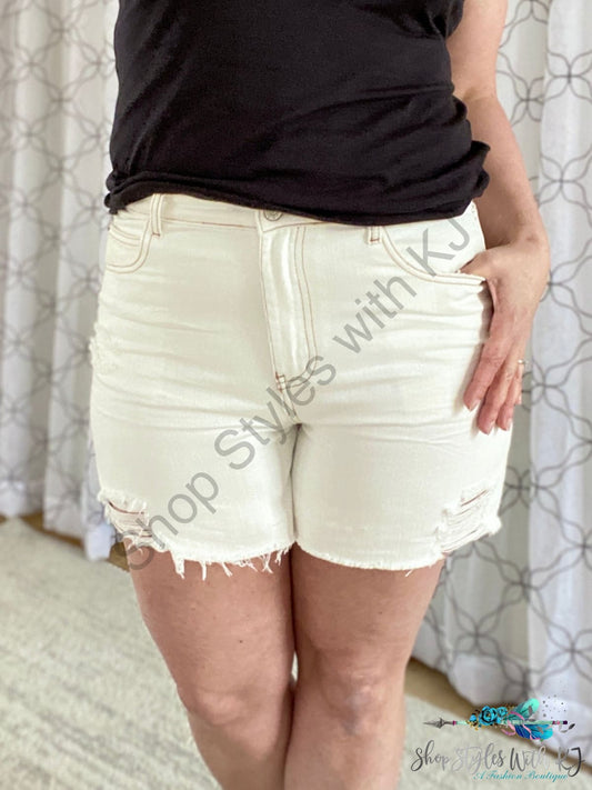 Heading To The Beach Denim Shorts White Birch