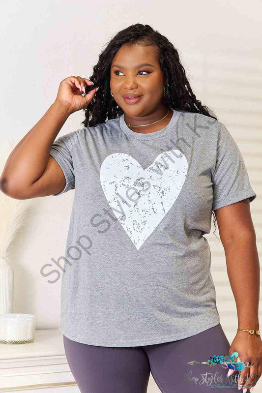 Simply Love Heart Graphic Cuffed Short Sleeve T-Shirt Heather Gray / S