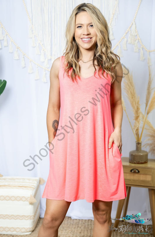 Hot To Trot Swing Dress- Neon Pink