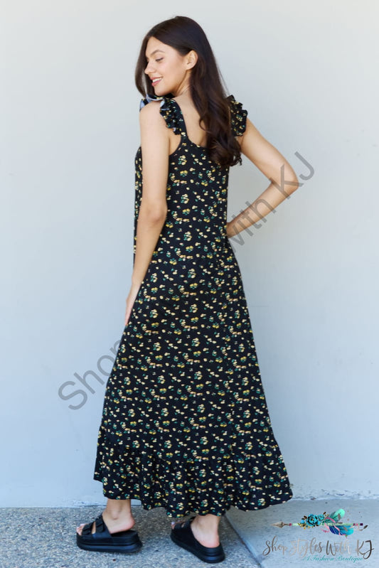 Doublju In The Garden Ruffle Floral Maxi Dress In Black Yellow