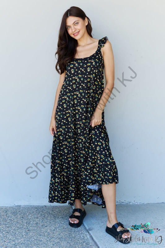 Doublju In The Garden Ruffle Floral Maxi Dress In Black Yellow / S