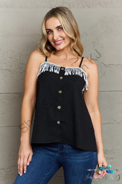 Ninexis Its About Time Lace Detail Loose Cami Top Black / S