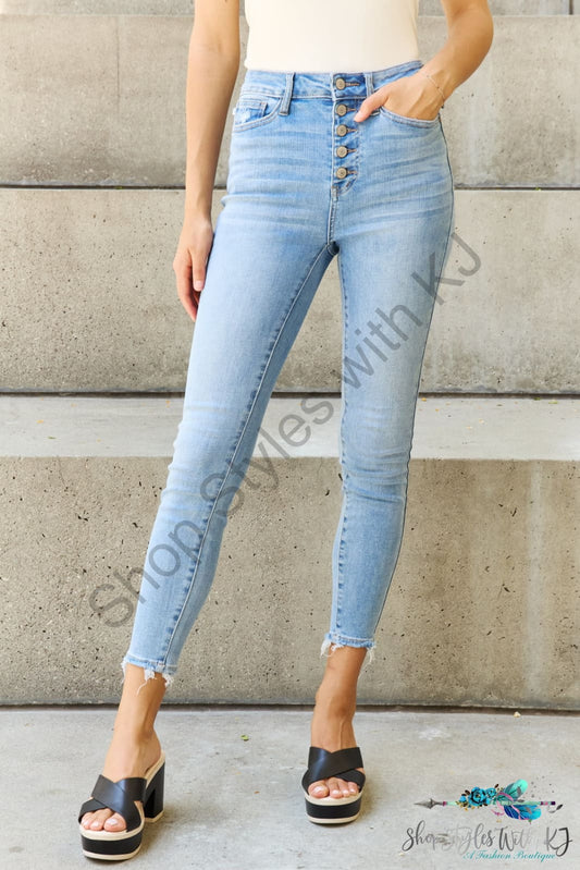 Judy Blue Button Fly Raw Hem Jeans Light / 0(24) Pants