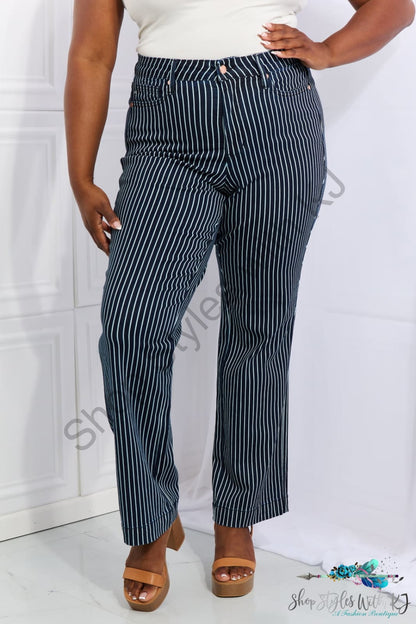 Judy Blue Cassidy Full Size High Waisted Tummy Control Striped Straight Jeans French / 0(24)