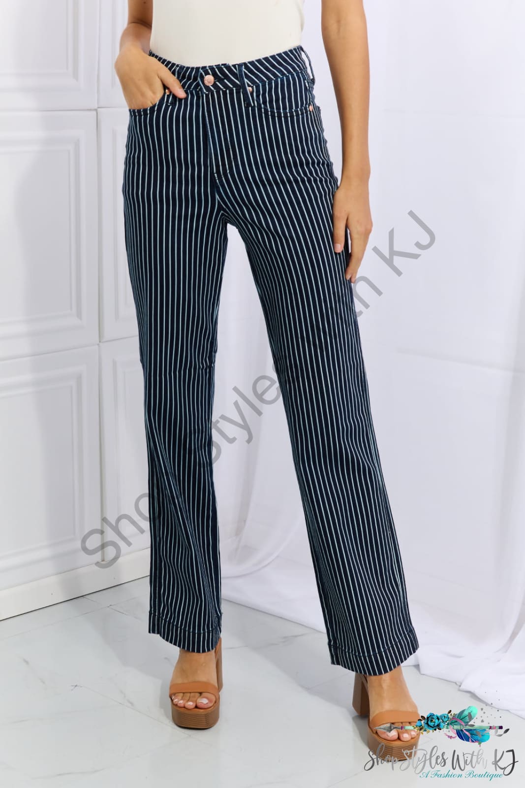 Judy Blue Cassidy Full Size High Waisted Tummy Control Striped Straight Jeans