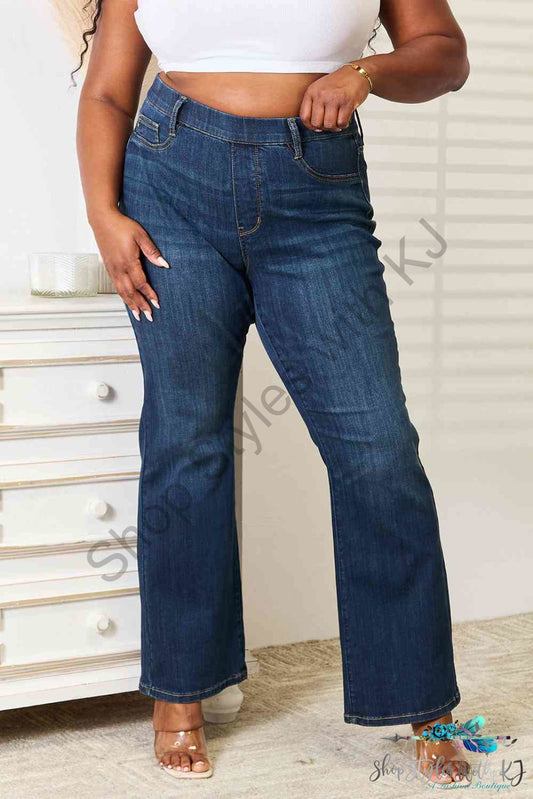 Judy Blue Full Size Elastic Waistband Slim Bootcut Jeans Dark / 0(24)