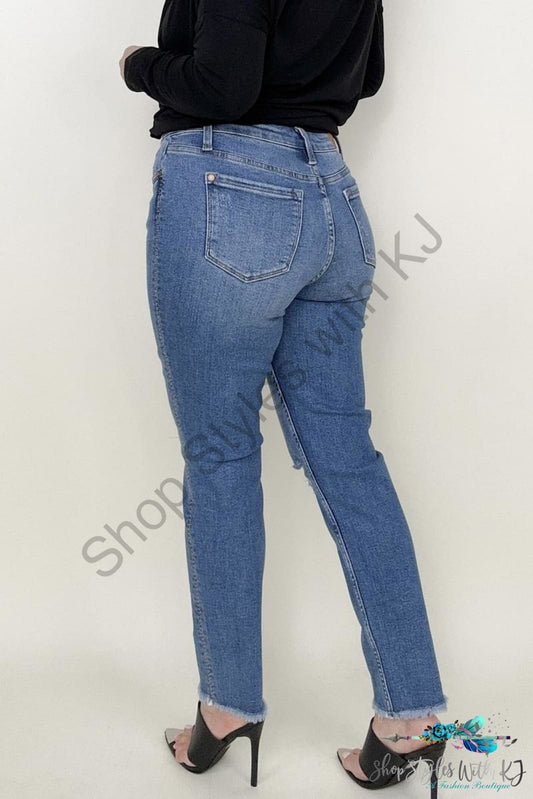 Judy Blue Embroidered Boyfriend Jeans With Side Seam Stitch