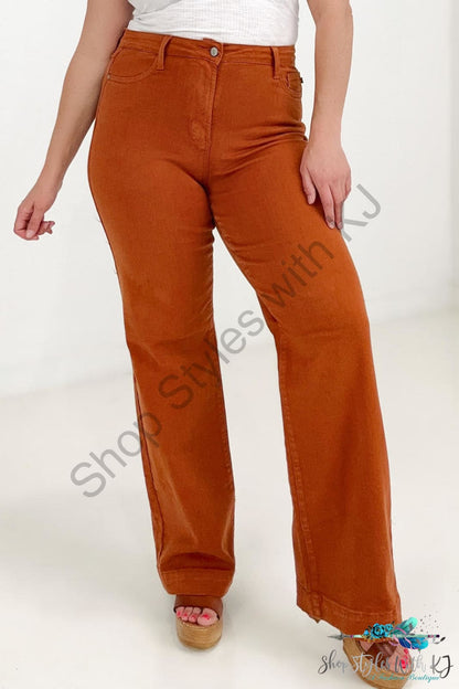 Judy Blue High Waist Garment Dyed Wide Leg Aub Orange / 0 Jeans