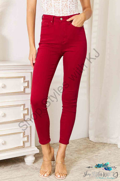 Judy Blue High Waist Tummy Control Skinny Jeans Deep Red / 0(24)