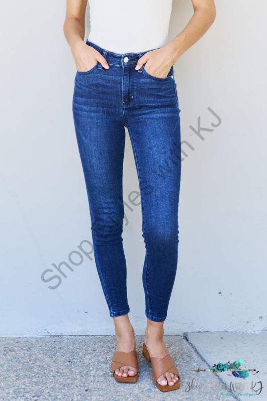 Judy Blue Marie Full Size Mid Rise Crinkle Ankle Detail Skinny Jeans Medium / 0(24)