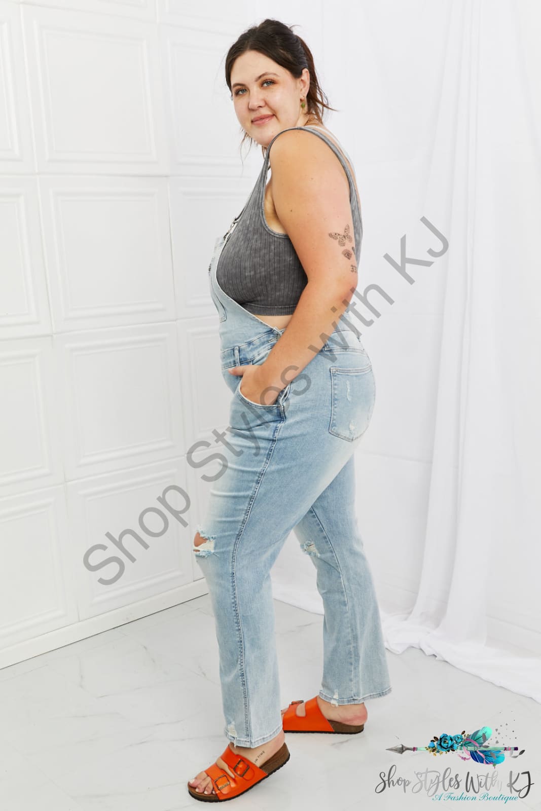 Judy Blue Melina Full Size Distressed Straight Leg Overalls Pants