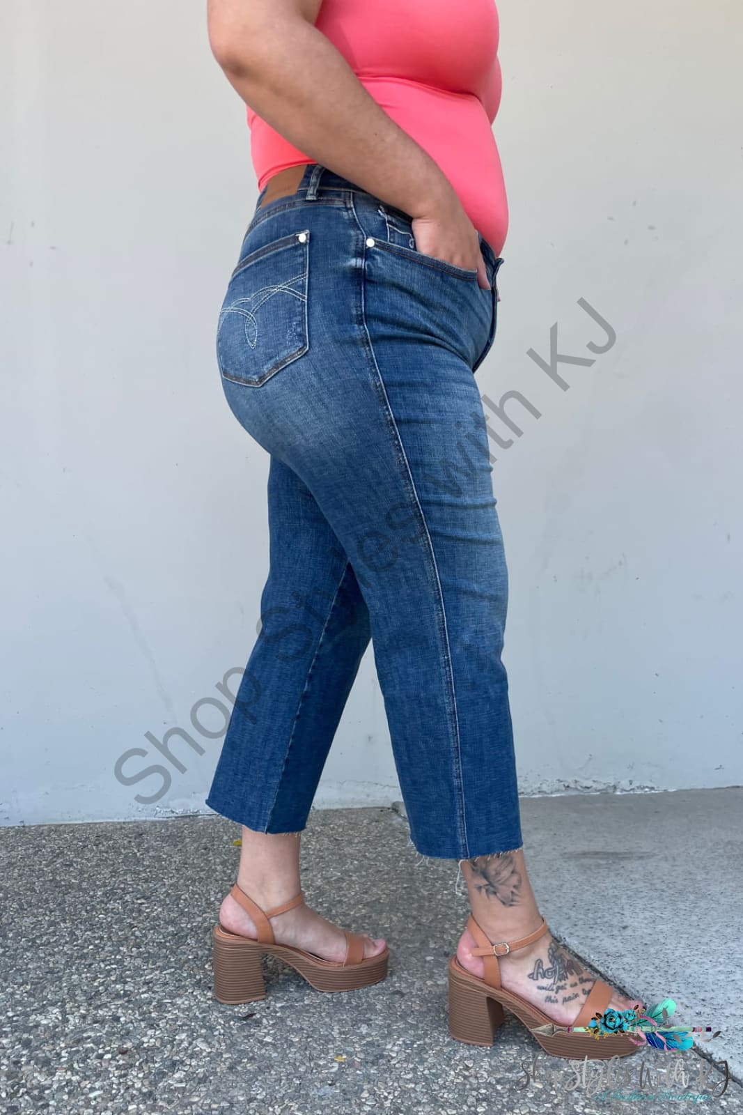 Judy Blue Renee Full Size Medium Wash Wide Leg Cropped Jeans Pants