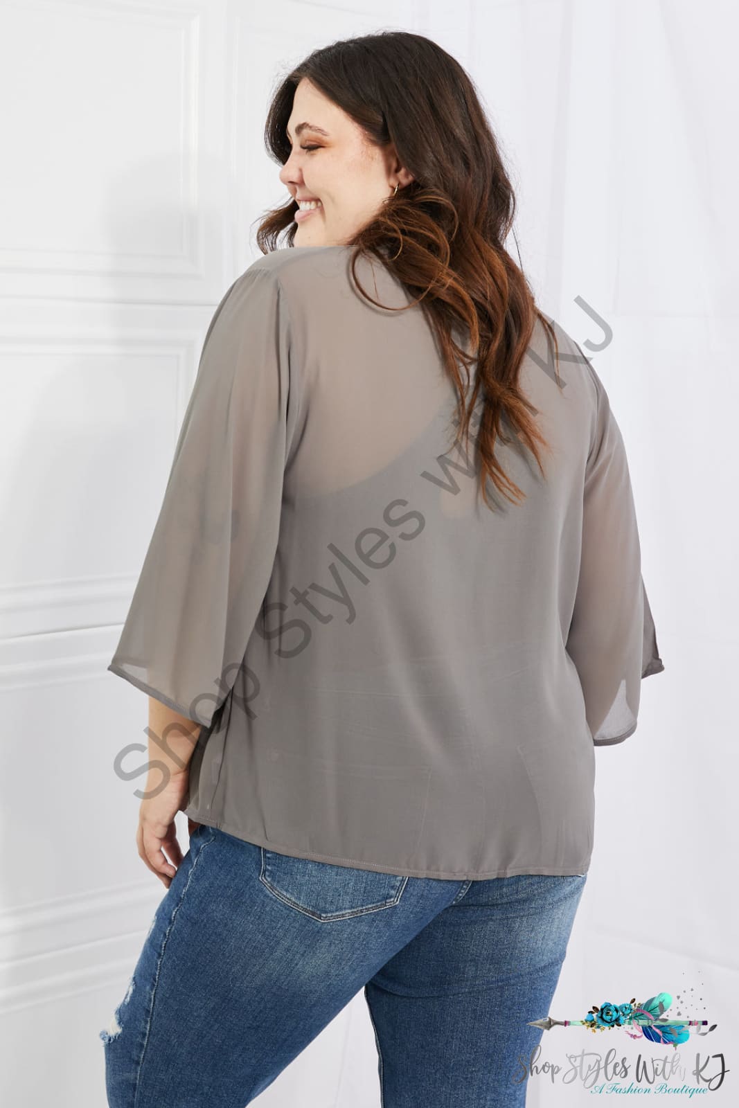 Just Breathe Chiffon Kimono In Grey