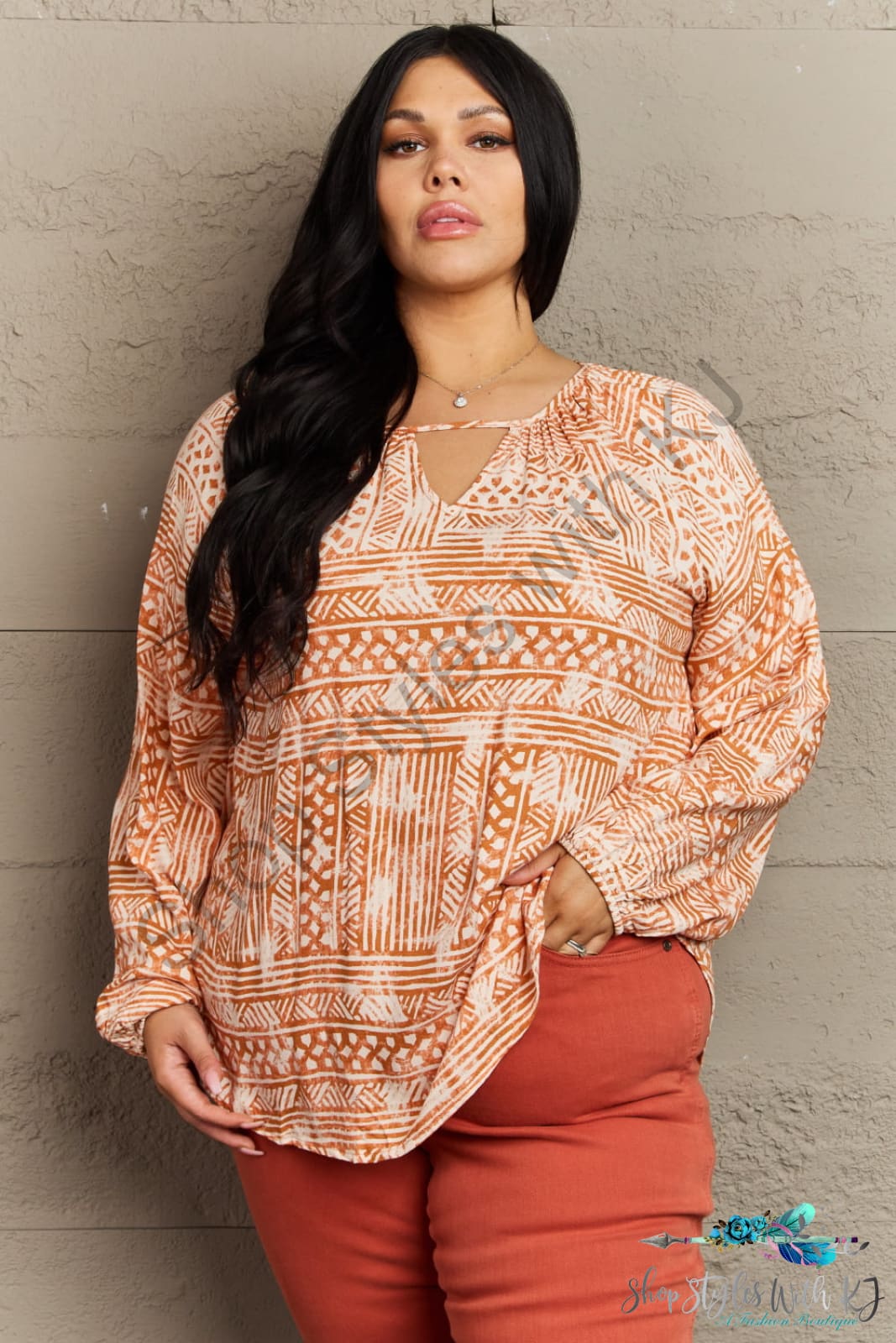 Heyson Just For You Full Size Aztec Tunic Top Orange / S