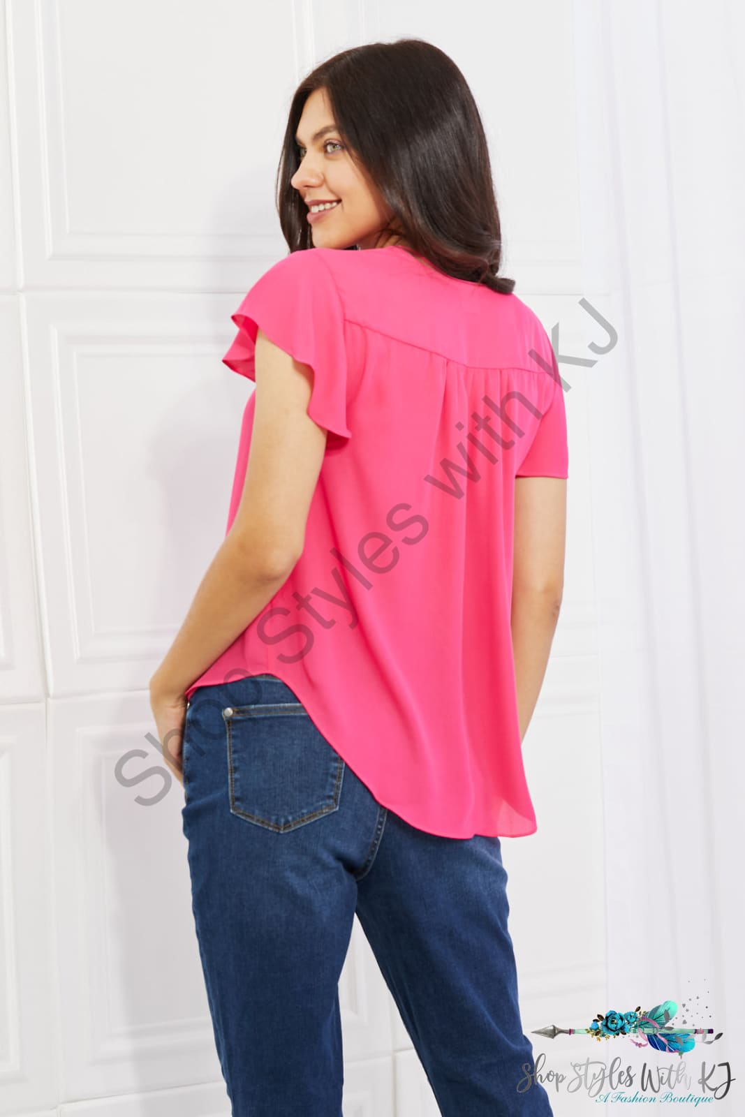 Sew In Love Just For You Full Size Short Ruffled Sleeve Length Top In Hot Pink Shirts & Tops