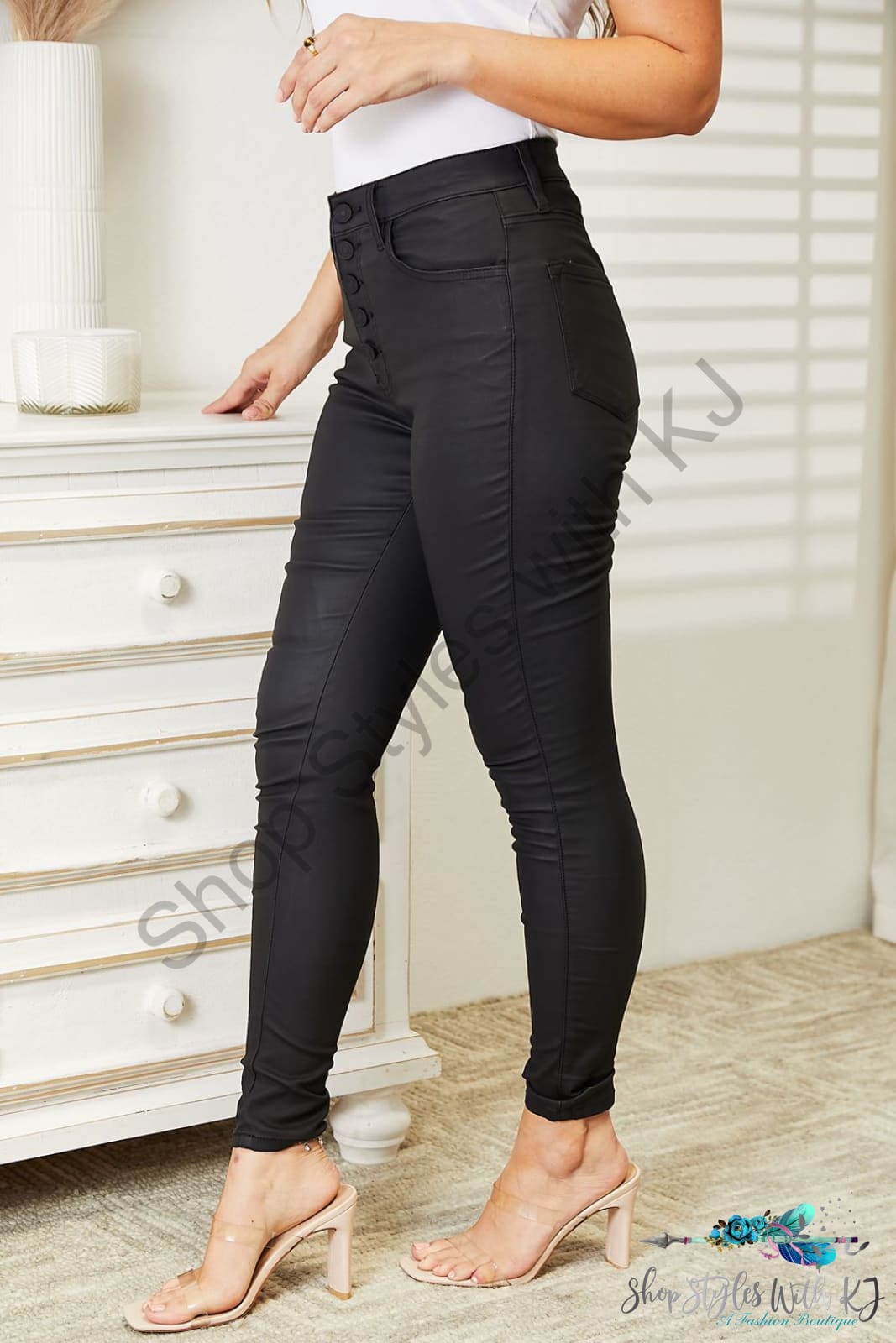 Kancan Full Size High Rise Black Coated Ankle Skinny Jeans