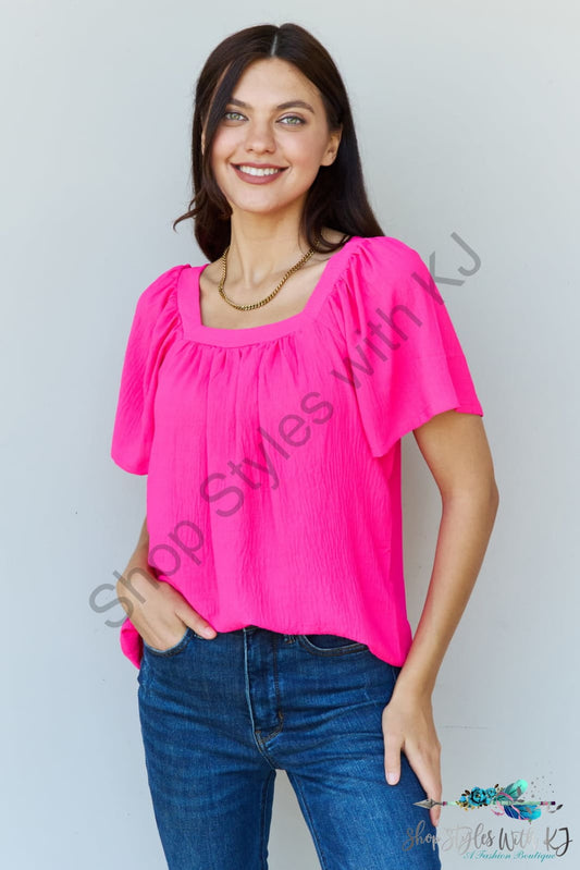 Ninexis Keep Me Close Square Neck Short Sleeve Blouse In Fuchsia / S