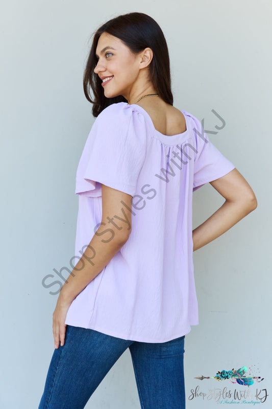 Ninexis Keep Me Close Square Neck Short Sleeve Blouse In Lavender