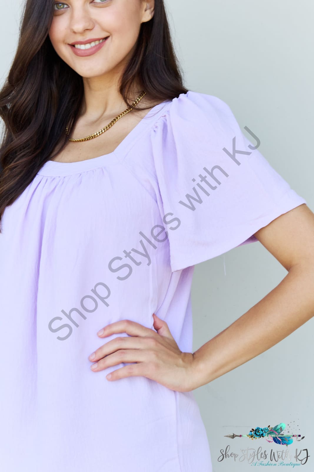 Ninexis Keep Me Close Square Neck Short Sleeve Blouse In Lavender