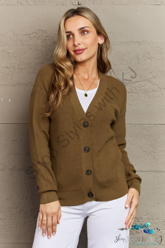 Zenana Kiss Me Tonight Full Size Button Down Cardigan In Olive