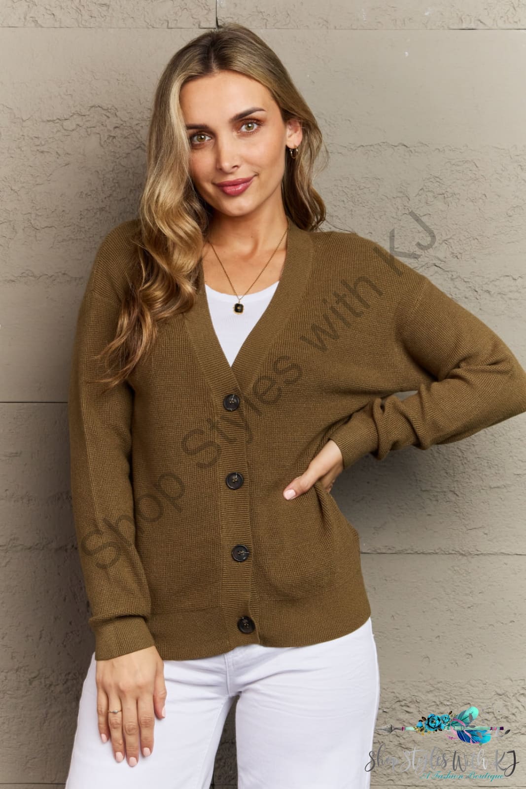 Zenana Kiss Me Tonight Full Size Button Down Cardigan In Olive