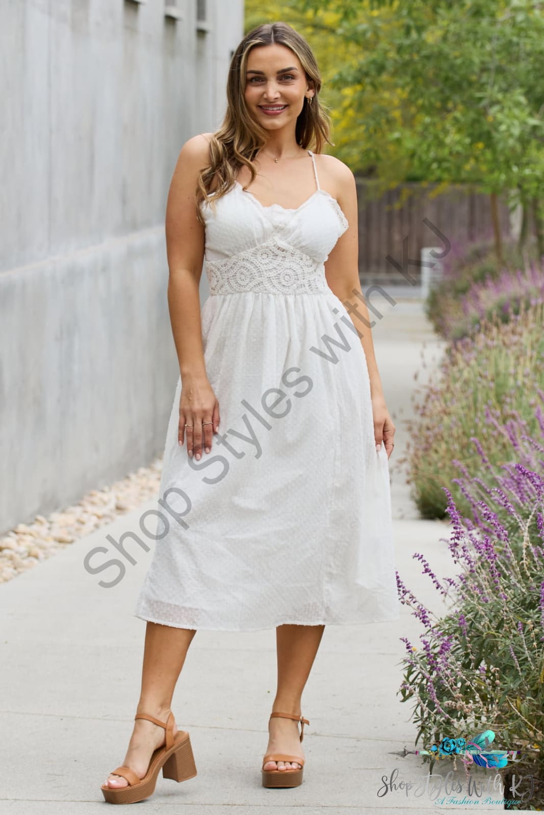 White Birch Full Size Lace Detail Sleeveless Midi Dress