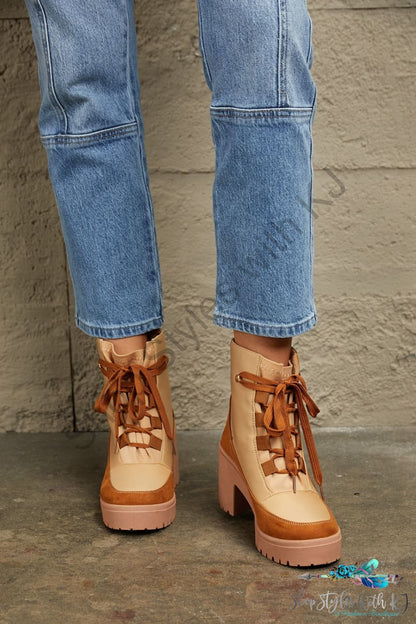 East Lion Corp Lace Up Lug Booties Tan / 6