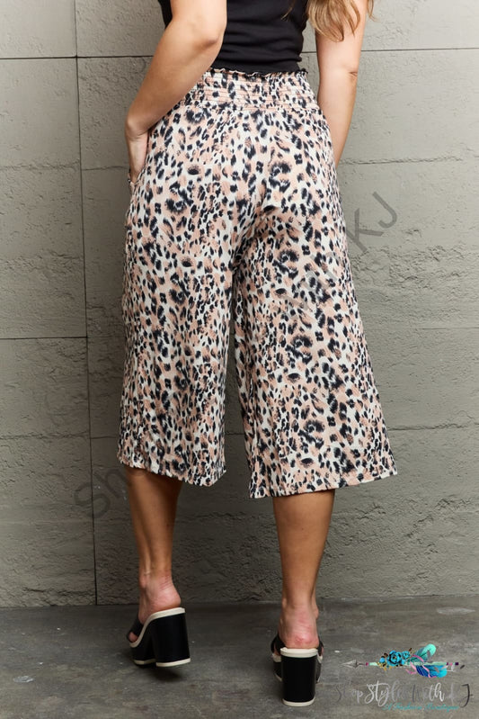 Ninexis Leopard High Waist Flowy Wide Leg Pants With Pockets