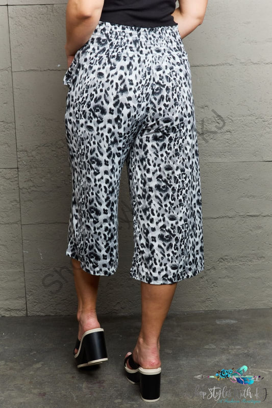 Ninexis Leopard High Waist Flowy Wide Leg Pants With Pockets