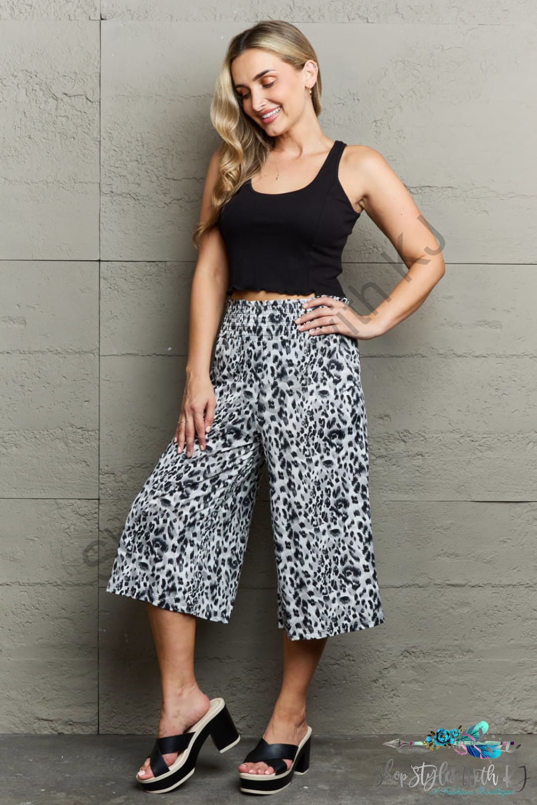 Ninexis Leopard High Waist Flowy Wide Leg Pants With Pockets