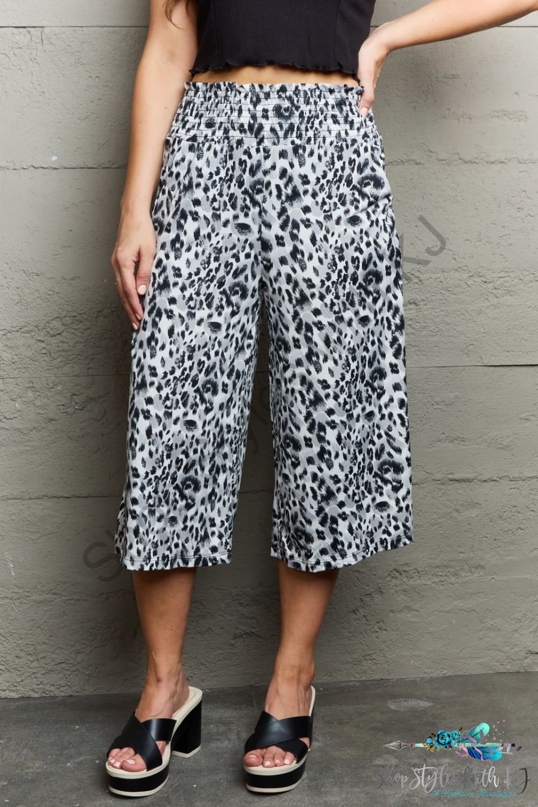 Ninexis Leopard High Waist Flowy Wide Leg Pants With Pockets