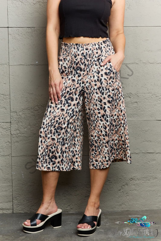 Ninexis Leopard High Waist Flowy Wide Leg Pants With Pockets / S