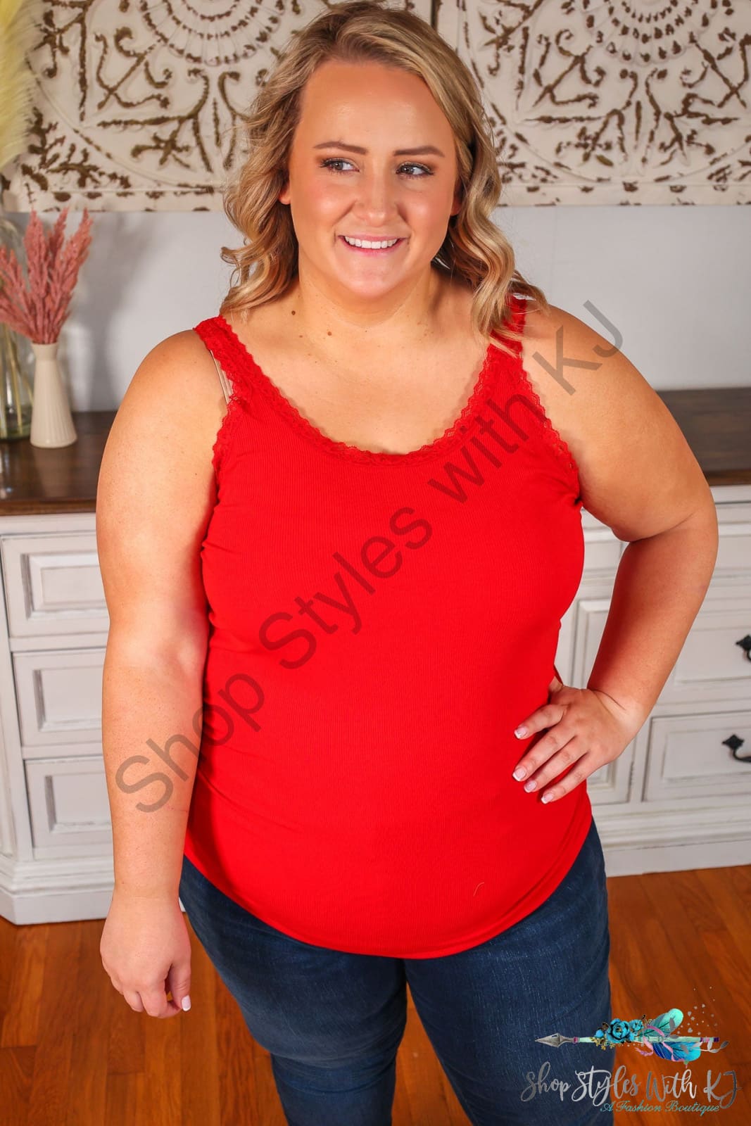 In Stock Lexi Lace Tank - Red Tank