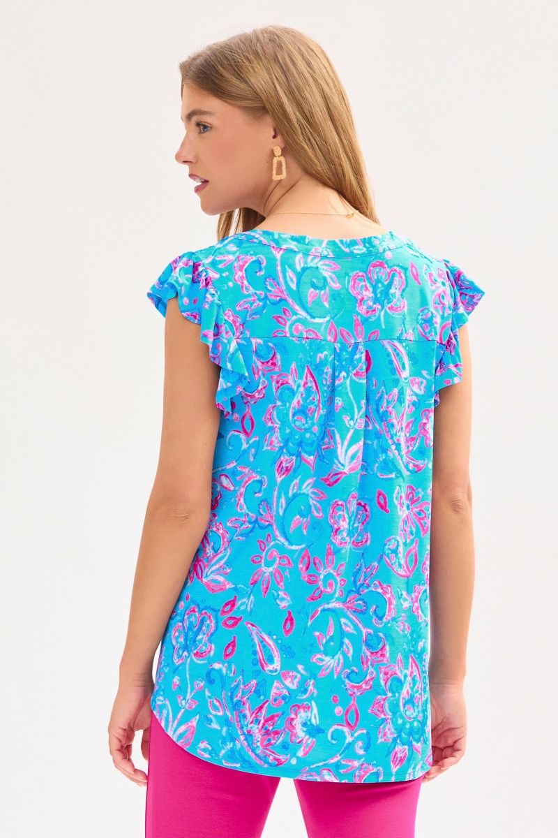 Dear Scarlett Lizzy Flutter Sleeve Top in Royal Blue