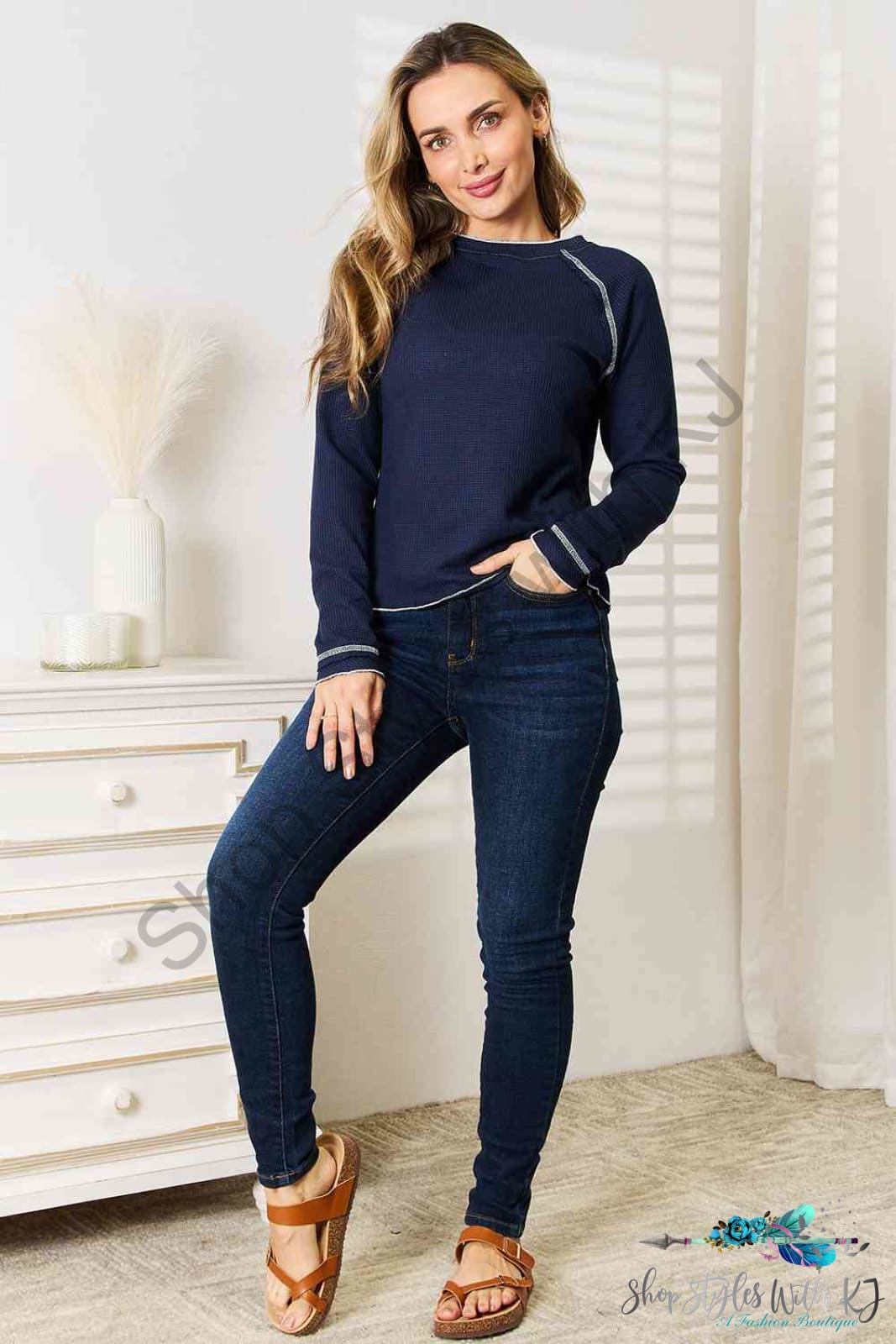 Basic Bae Long Raglan Sleeve Round Neck Top Shirts & Tops