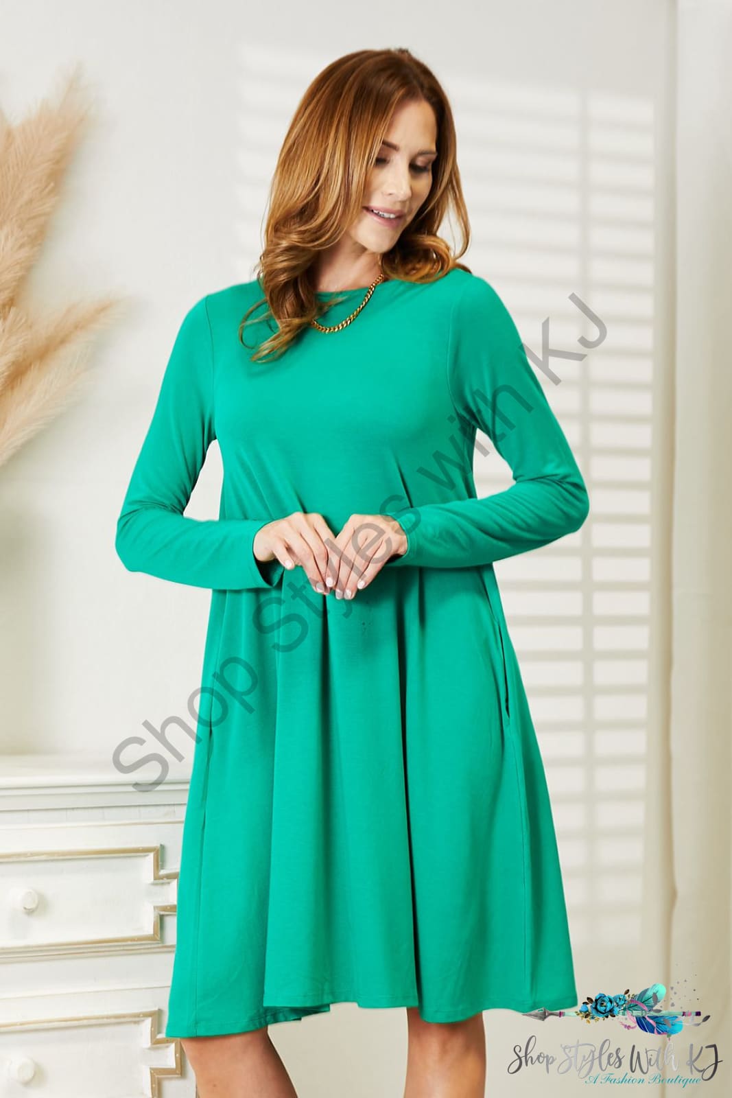 Zenana Full Size Long Sleeve Flare Dress With Pockets